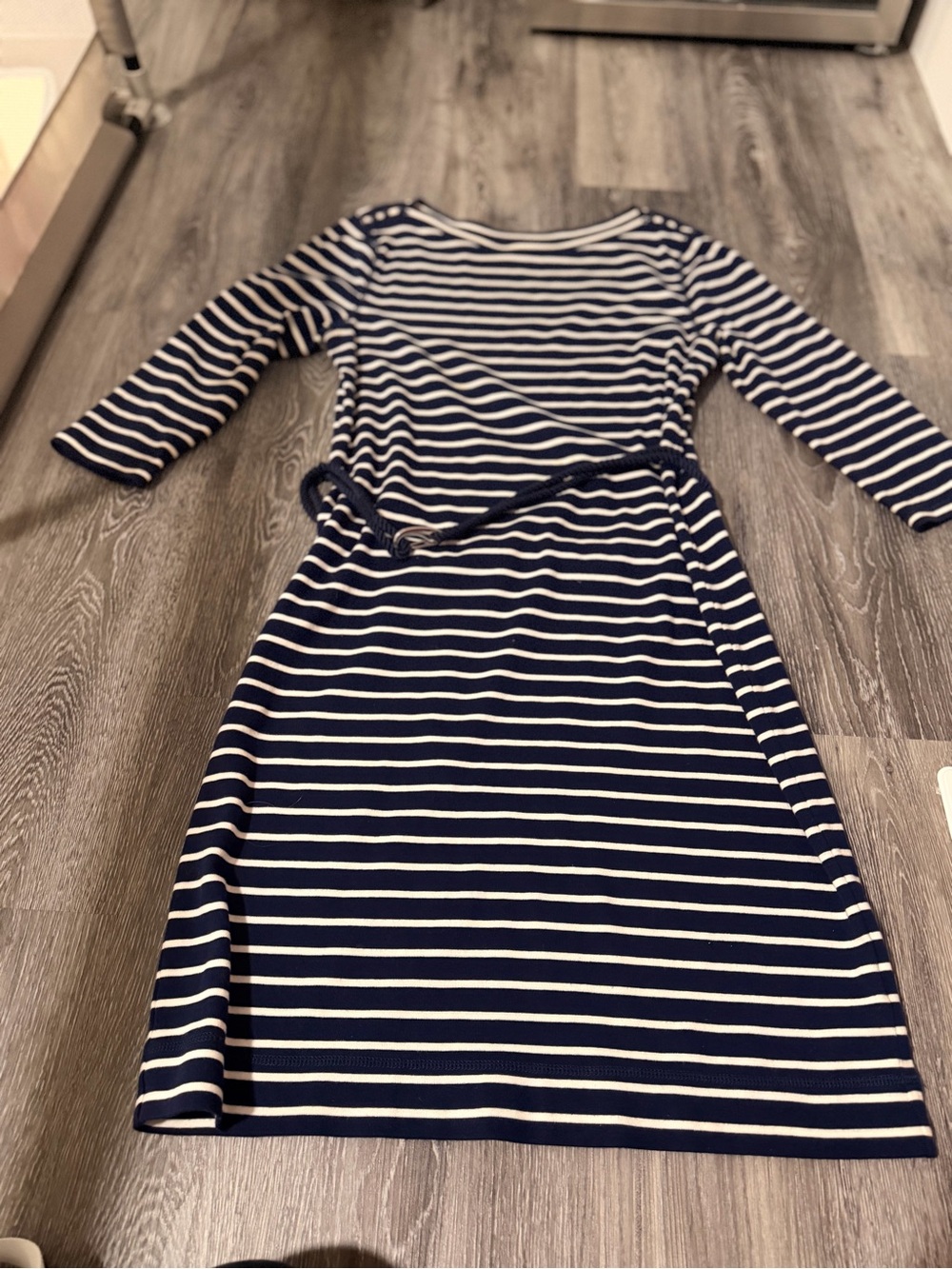 Ralph Lauren Navy and White Striped Belted Knit Dress - Picture 2 of 5